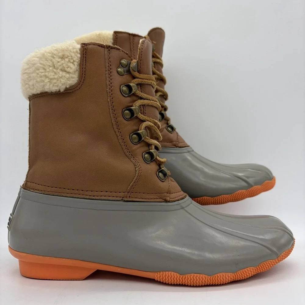 Vintage Sperry Topsider For J.Crew Womens 10 Duck Boots Brown Leather Wool Lined
